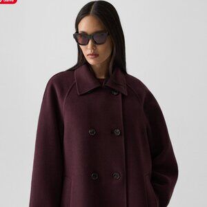 Theory Long Double-Breasted Coat in Textured Wool-Cashmere